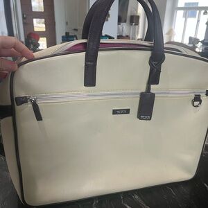 Vintage Tumi Ivory and Brown tracer Men's Briefcase bag pink lining